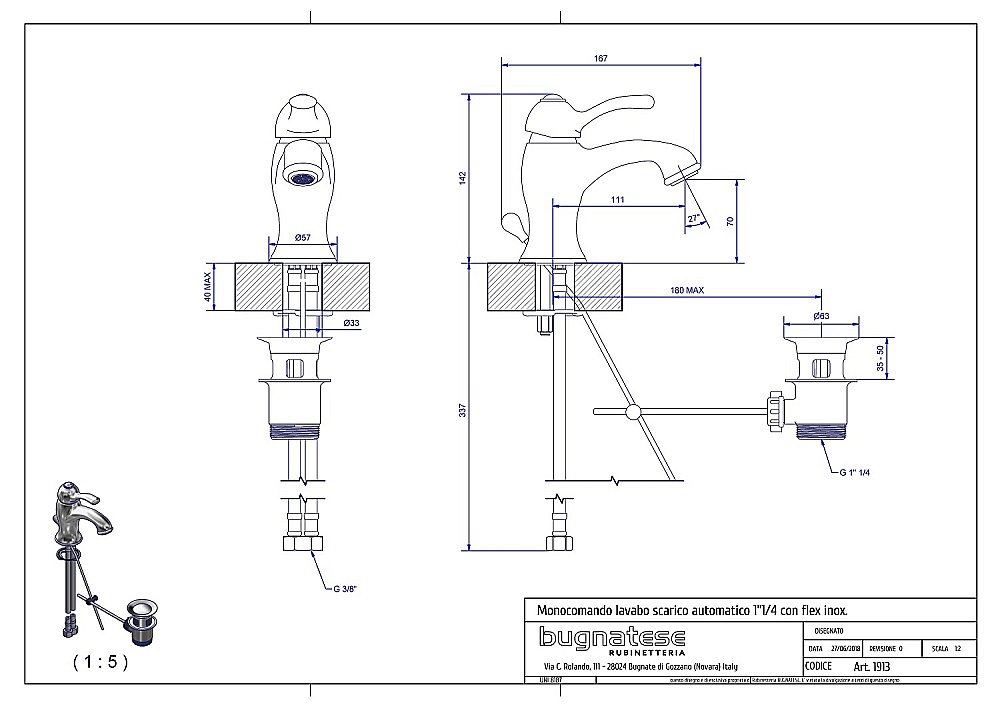 Смеситель для раковины Bugnatese Lem ML.LEM-1913 CR хром купить в интернет-магазине сантехники Sanbest