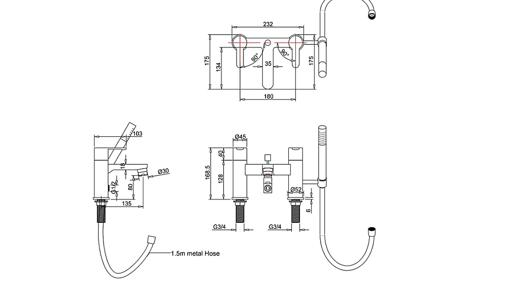 Смеситель для ванны Burlington CTA7  хром купить в интернет-магазине сантехники Sanbest