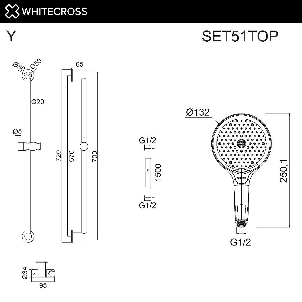 Душевой гарнитур WhiteCross SET51TOPGLB золото брашированное купить в интернет-магазине сантехники Sanbest