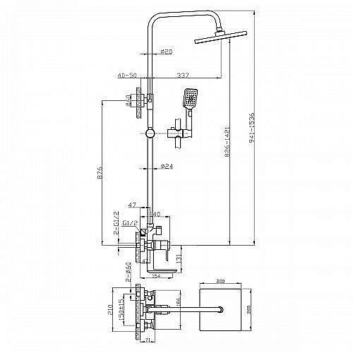 Душевая система Rossinka RS50-46 купить в интернет-магазине сантехники Sanbest