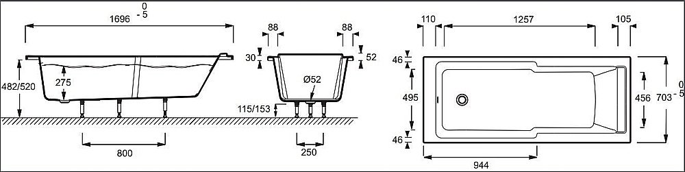 Ванна Jacob Delafon STRUKTURA E6D020RU-00 170x70 купить в интернет-магазине Sanbest
