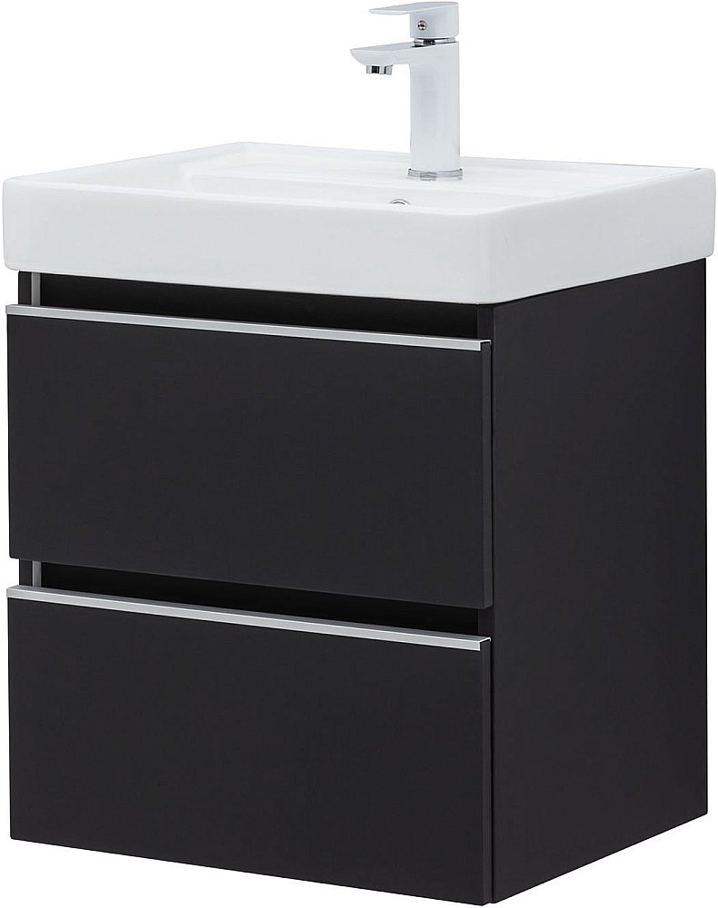 Тумба с раковиной Aquanet Вега 50 черная матовая для ванной в интернет-магазине Sanbest