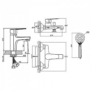 Набор смесителей Orange Loop M26-311gr графит купить в интернет-магазине сантехники Sanbest