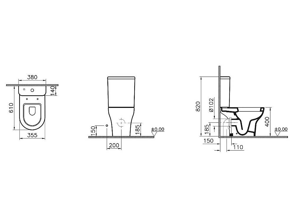 Унитаз-компакт VitrA Zentrum 9012B003-7209 с бачком, с сиденьем микролифт, белый купить в интернет-магазине Sanbest