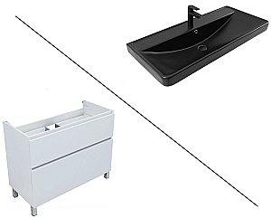 Тумба с раковиной Aquanet Вега 100 344125+329251 белая глянцевая для ванной в интернет-магазине Sanbest