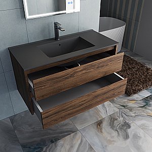 Тумба с раковиной Vincea Gio 100 VMC-2G100CO/VBS-13100MA тёмный дуб/раковина антрацит матовый для ванной в интернет-магазине Sanbest