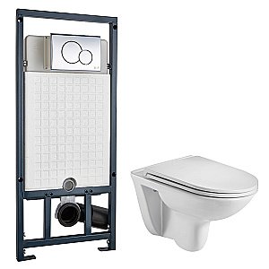 Унитаз подвесной WeltWasser MARBERG 507 + BAARBACH 004 GL-WT + MAR 507 RD белый глянцевый, безободковый, с крышкой микролифт, с инсталляцией и кнопкой хром купить в интернет-магазине Sanbest