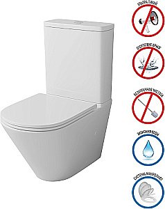 Унитаз-компакт Grossman Tornado GR-4449SQ безободковый, с бачком, с крышкой микролифт, слив-торнадо, белый глянцевый купить в интернет-магазине Sanbest