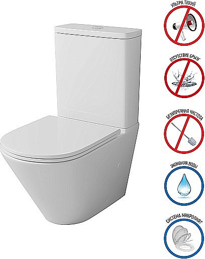 Унитаз-компакт Grossman Tornado GR-4449SQ безободковый, с бачком, с крышкой микролифт, слив-торнадо, белый глянцевый купить в интернет-магазине Sanbest