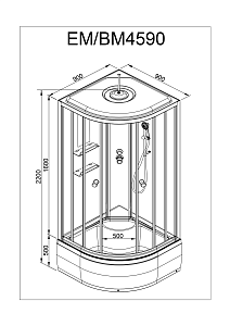 Душевая кабина Deto ЕМ4590 LED с гидромассажем 90х90 купить в интернет-магазине Sanbest