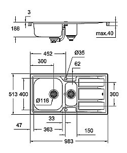 Мойка для кухни Grohe K400+ Stainless Steel 31569SD0 купить в интернет-магазине сантехники Sanbest