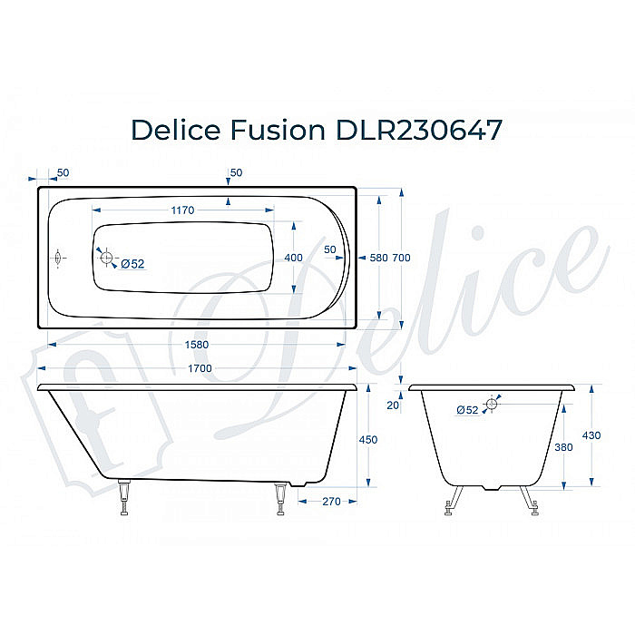 Ванна чугунная Delice Fusion DLR230647 170х70 белая купить в интернет-магазине Sanbest