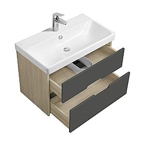 Тумба с раковиной Акватон Оливия 80 грей/дуб ойстер для ванной в интернет-магазине Sanbest