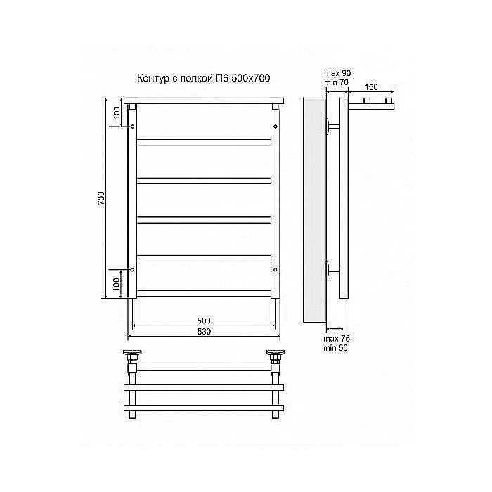 Полотенцесушитель электрический Terminus Контур П6 500x700 левый/правый купить в интернет-магазине сантехники Sanbest