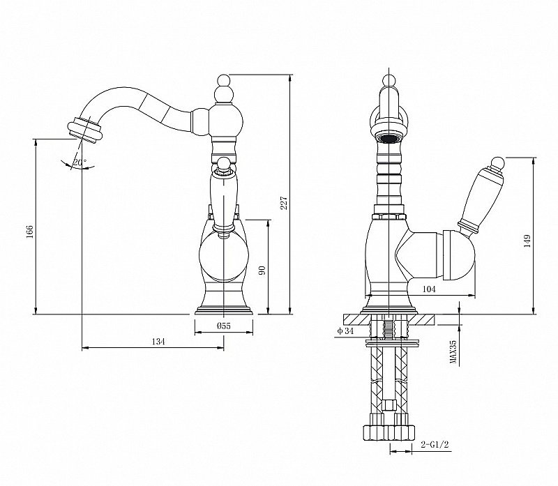 Смеситель для раковины Caprigo Fonte 12-524-vot бронза купить в интернет-магазине сантехники Sanbest