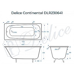 Ванна Delice Continental Elite 130х70 DLR230640 130х70 белая купить в интернет-магазине Sanbest