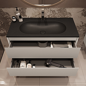 Тумба с раковиной Vincea Welle 100 VMC-2WL100MW/VCB-4H100A белая матовая/раковина антрацит для ванной в интернет-магазине Sanbest