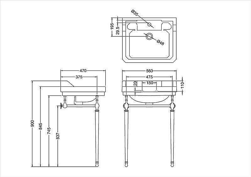 Консоль с раковиной Burlington Edwardian B4 для ванной в интернет-магазине сантехники Sanbest