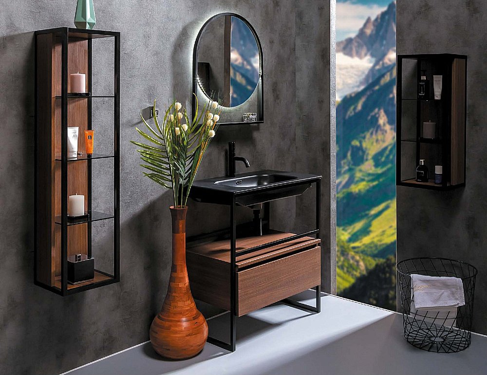 Пенал Armadi Art Loft низкий темное дерево для ванной в интернет-магазине сантехники Sanbest