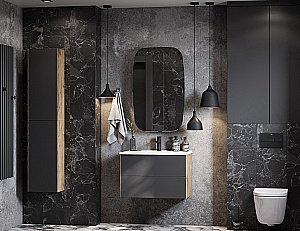 Тумба с раковиной Акватон Сохо 75 дуб веллингтон/графит для ванной в интернет-магазине Sanbest