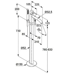 Смеситель для ванны Kludi Bozz 38590N076 брашированное золото купить в интернет-магазине сантехники Sanbest