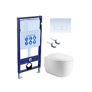Унитаз подвесной Aquatek АЛЬТАИР AQ1980-00+INS-0000012+KDI-0000013+KKI-0000002 белый, безободковый, с крышкой микролифт, с инсталляцией и белой кнопкой купить в интернет-магазине Sanbest