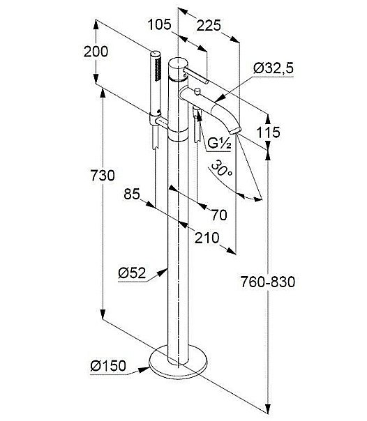 Смеситель для ванны Kludi Bozz 38590N076 брашированное золото купить в интернет-магазине сантехники Sanbest