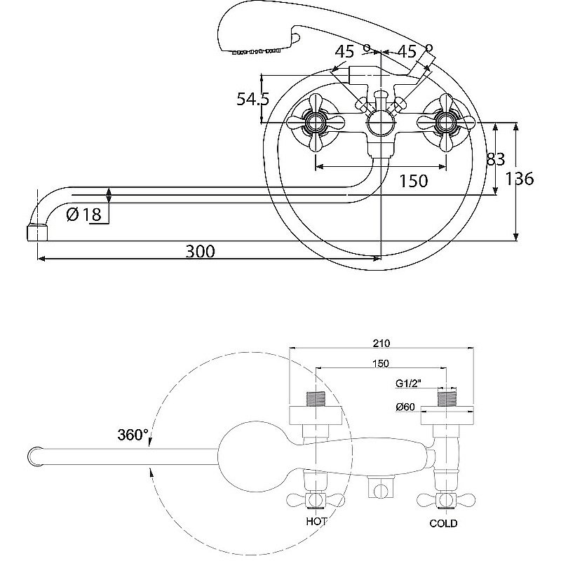 Смеситель для ванны Kaiser Carlson Style 44255 купить в интернет-магазине сантехники Sanbest