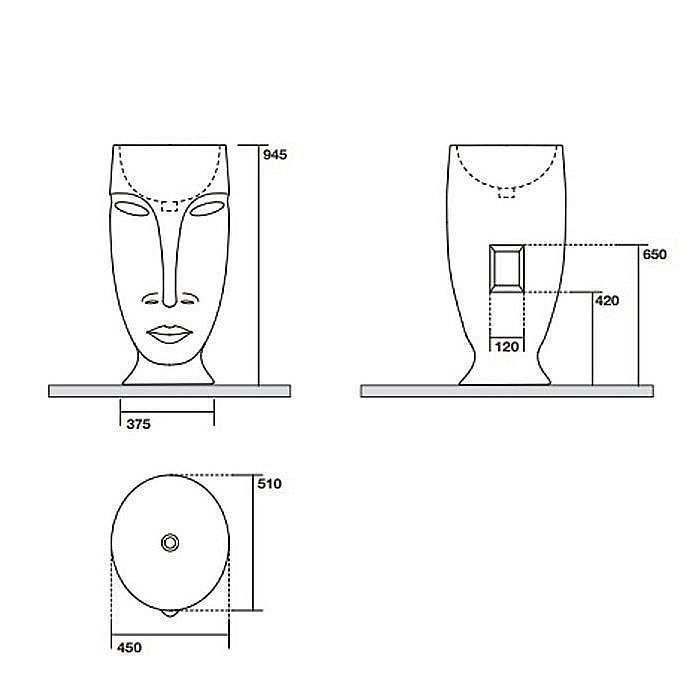 Раковина напольная Kerasan Artwork Moloco 45 474086 белая, серебро купить в интернет-магазине Sanbest