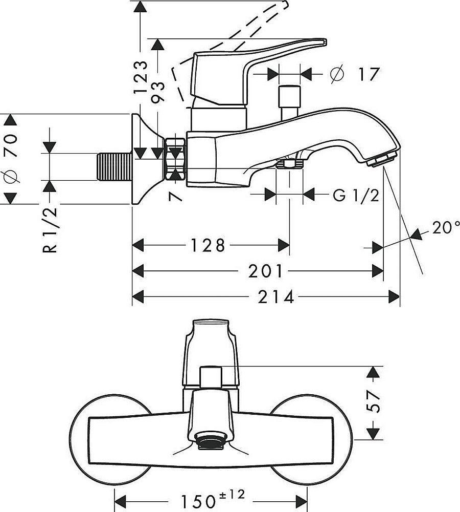 Смеситель для ванны Hansgrohe Metris Сlassic 31478000 купить в интернет-магазине сантехники Sanbest