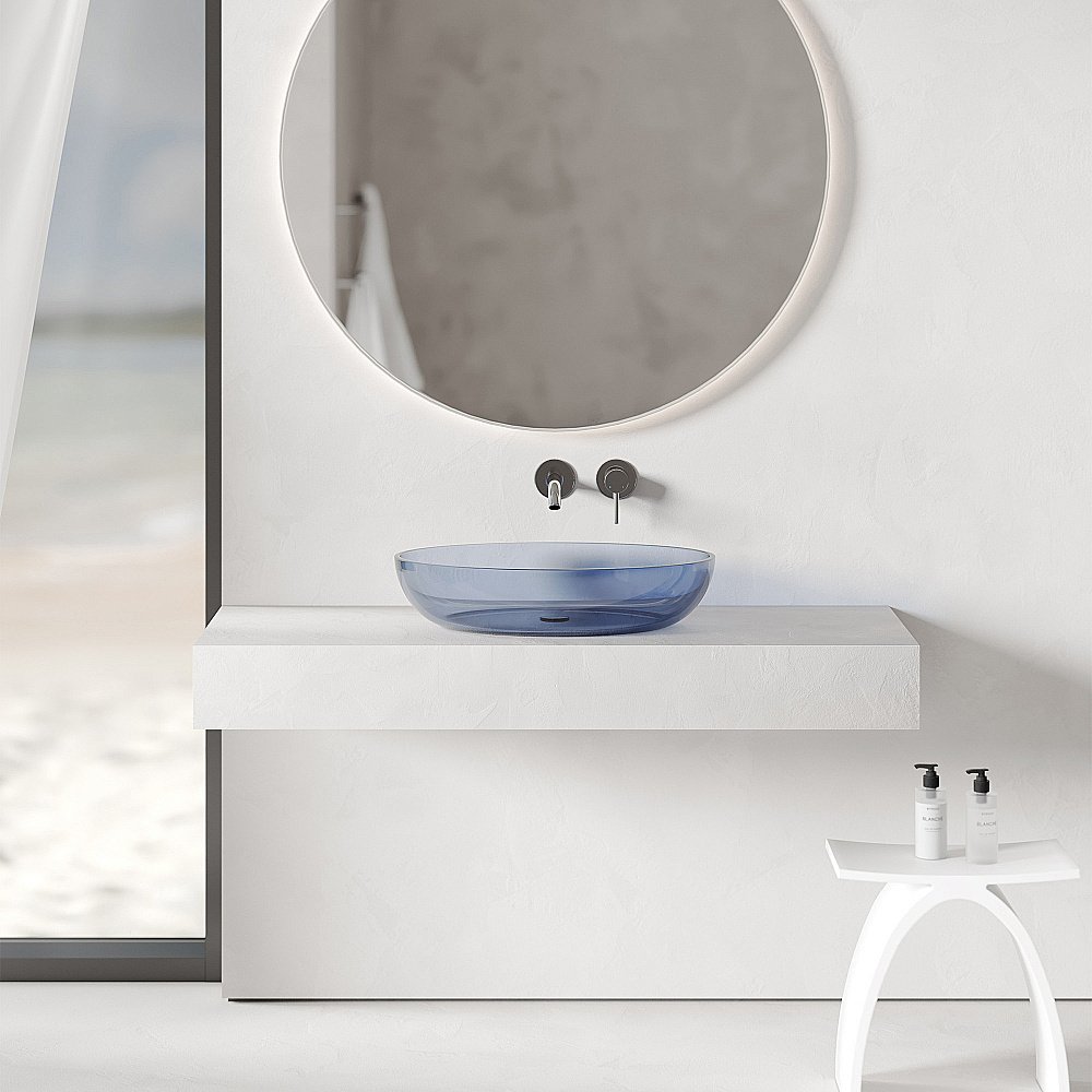 Раковина накладная прозрачная ABBER Kristall AT2801Saphir синяя купить в интернет-магазине Sanbest