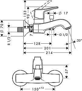 Смеситель для ванны Hansgrohe Metris Сlassic 31478000 купить в интернет-магазине сантехники Sanbest