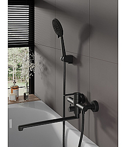 Смеситель для ванны Agger Easy A3121144 с душевым набором, черный матовый купить в интернет-магазине сантехники Sanbest