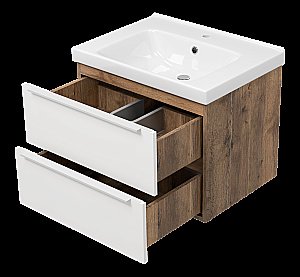Тумба с раковиной Misty Карат - 65 П-Кар09065-01/19-2Я белый/темное дерево для ванной в интернет-магазине Sanbest