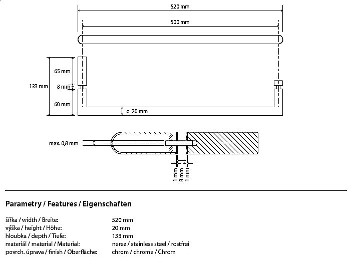 Полотенцедержатель для стеклянной двери Bemeta Omega 104204352 купить в интернет-магазине сантехники Sanbest