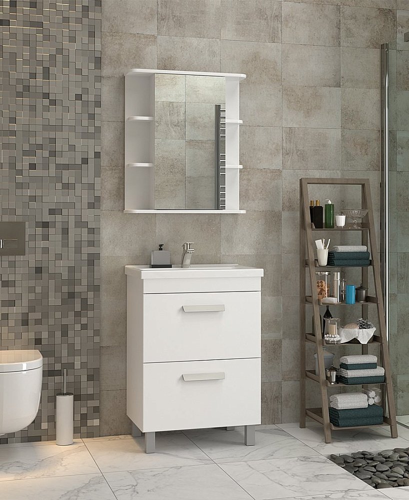 Тумба с раковиной Vigo Nova 2-600 белая для ванной в интернет-магазине Sanbest