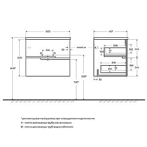 Тумба с раковиной Cezares DUET-N 60 DUET-N-600-2C-SO-BL+CZR-8073-60 Bianco Lucido для ванной в интернет-магазине Sanbest