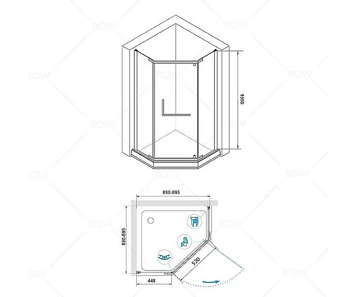 Душевой уголок RGW Hotel HO-081 80х80 350608188-14 стекло прозрачное/профиль черный купить в интернет-магазине Sanbest
