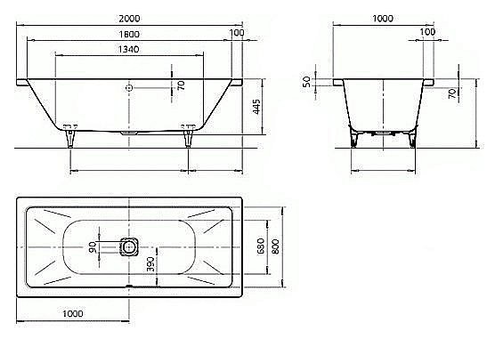 Ванна стальная Kaldewei Conoduo 735 200х100 235300013001 Easy-clean белый купить в интернет-магазине Sanbest