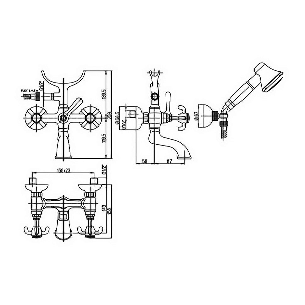 Смеситель для ванны PAINI Ornellaia 87CR105 хром купить в интернет-магазине сантехники Sanbest