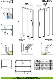 Душевая дверь Radaway Idea 8 Brushed Gold DWJ 110 L стекло прозрачное/профиль брашированное золото купить в интернет-магазине Sanbest