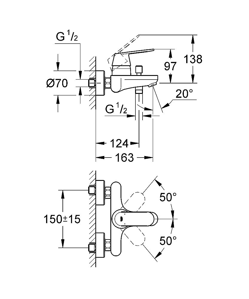 Смеситель для ванны Grohe Eurosmart Cosmopolitan 3283100A хром купить в интернет-магазине сантехники Sanbest