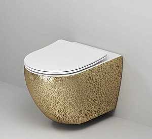 Унитаз подвесной Grossman Color GR-4411GWLS безободковый, с крышкой микролифт, золото/с декором купить в интернет-магазине Sanbest