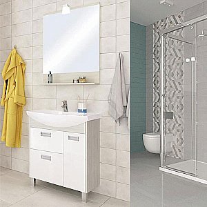 Тумба с раковиной Акватон Бекка 70 белая/дуб сомерсет для ванной в интернет-магазине Sanbest