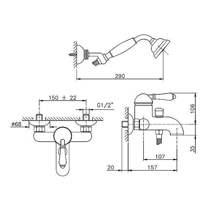 Смеситель для ванны Nicolazzi Petit Mont Blanc 3401BZ76 бронза купить в интернет-магазине сантехники Sanbest