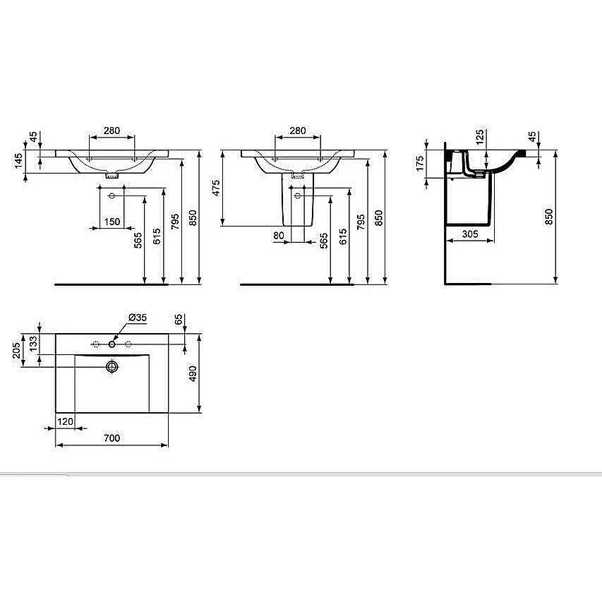 Раковина на полупьедестале Ideal Standard Connect 70 E812801 белая купить в интернет-магазине Sanbest
