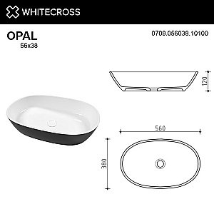 Раковина накладная WhiteCross Opal 56 0709.056038.10100 черная, белая купить в интернет-магазине Sanbest