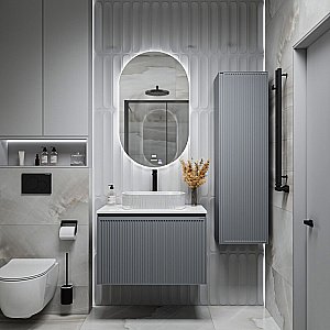 Тумба с раковиной подвесная Grossman КРИСТАЛЛ 80 с 1 ящ, графит матовая/столешница белая глянец для ванной в интернет-магазине Sanbest