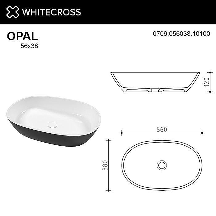 Раковина накладная WhiteCross Opal 56 0709.056038.10100 черная, белая купить в интернет-магазине Sanbest