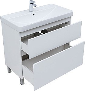 Тумба с раковиной Aquanet Вега 90 344124+329250 белая глянцевая для ванной в интернет-магазине Sanbest